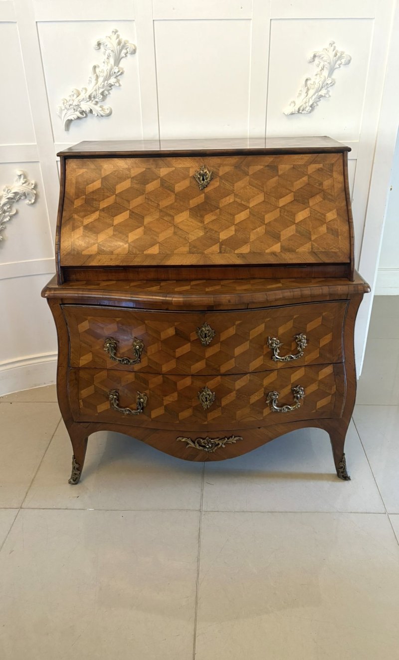Outstanding Quality Antique 18th Century French Walnut Inlaid Parquetry Bombe Shaped Bureau